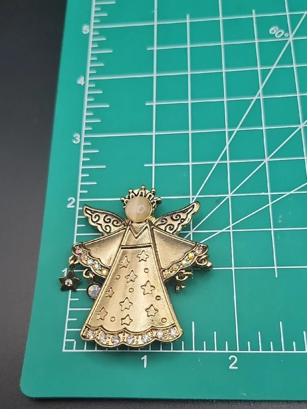 Gold-Tone Angel Brooch with Iridescent Accents